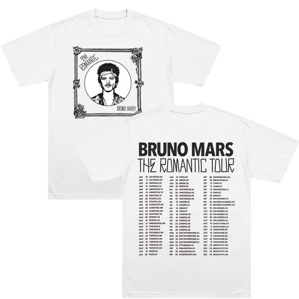 Bruno Mars A Turnê Romântica 2026 Camisetas com Estampa Frente e Verso Masculinas Femininas Hip Hop Punk Música Pop Camiseta de Alta Qualidade Camisas Confortáveis