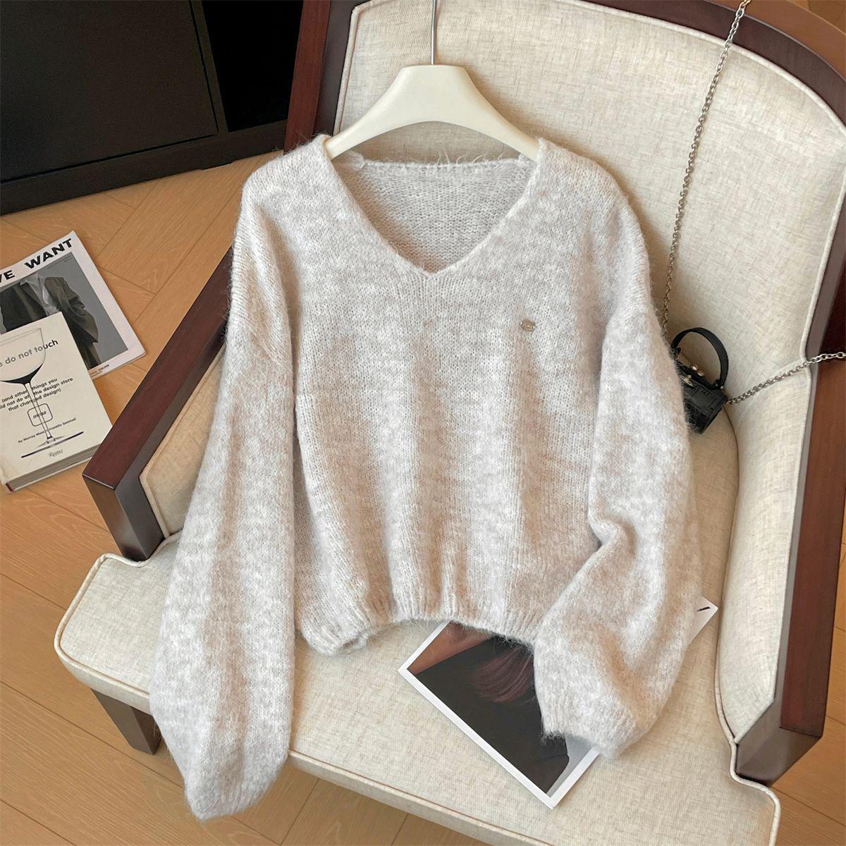 

Женский шерстяной трикотажный топ темно-синего цвета с V-образным вырезом и длинными рукавами 2024 года выпуска S (for 40-50 kg) бежевый