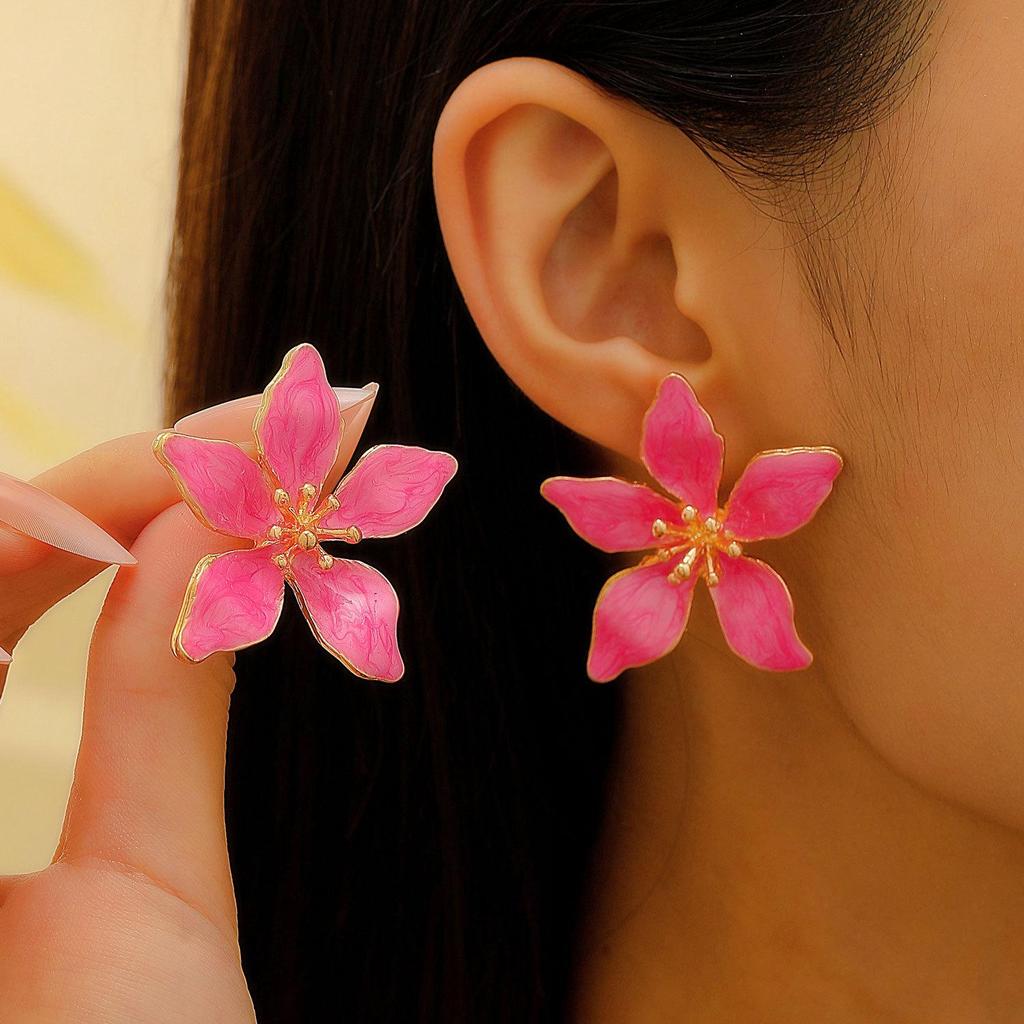 Trendy Multicolor Flower Drop Earrings for Women – Elegant & Slimming European/American Style