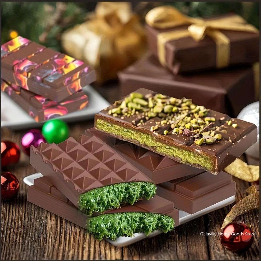 3-in-1 Thick Silicone Chocolate Bar Mold - Large Pistachio Filling Mould Food-Grade Reusable for Professional Candy Crafting