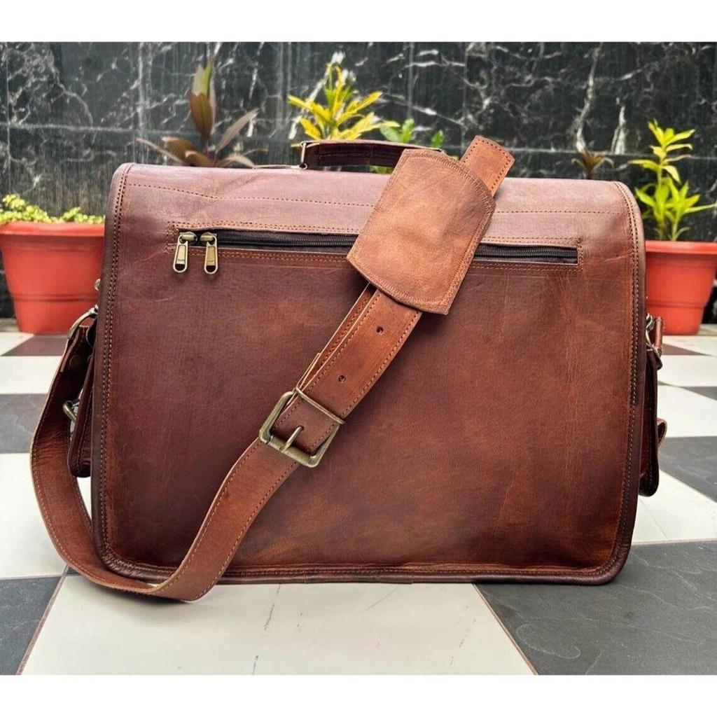 Men's Leather Handmade Laptop Shoulder Cow Crossbody Satchel Brown Bag