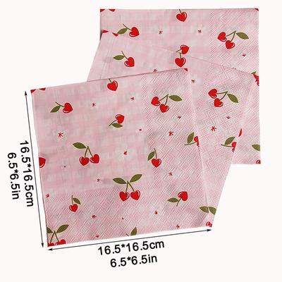 20Pcs Cherry Printed Paper Napkins, 2-Ply Disposable Napkins for Baby Shower Birthday Party - Table Decor Tissue Supplies