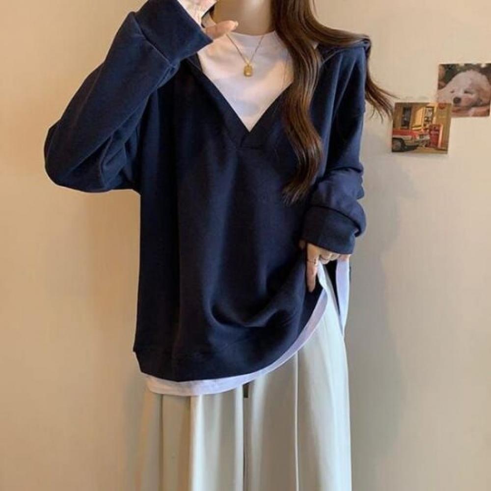 Navava Women Loose FiT Color Two In One Long Sleeve T shirT nT2218