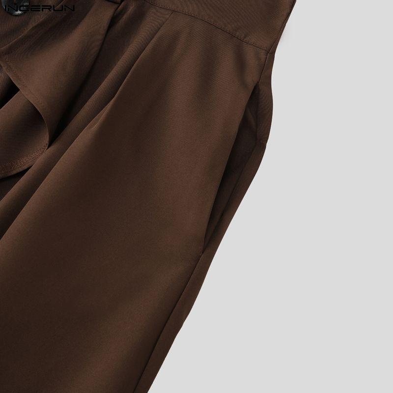 INCERUN Men's Style Punk Wide Leg Trousers Gothic Loose Ruffled Casual Skirt Pants Streetwear Bottoms