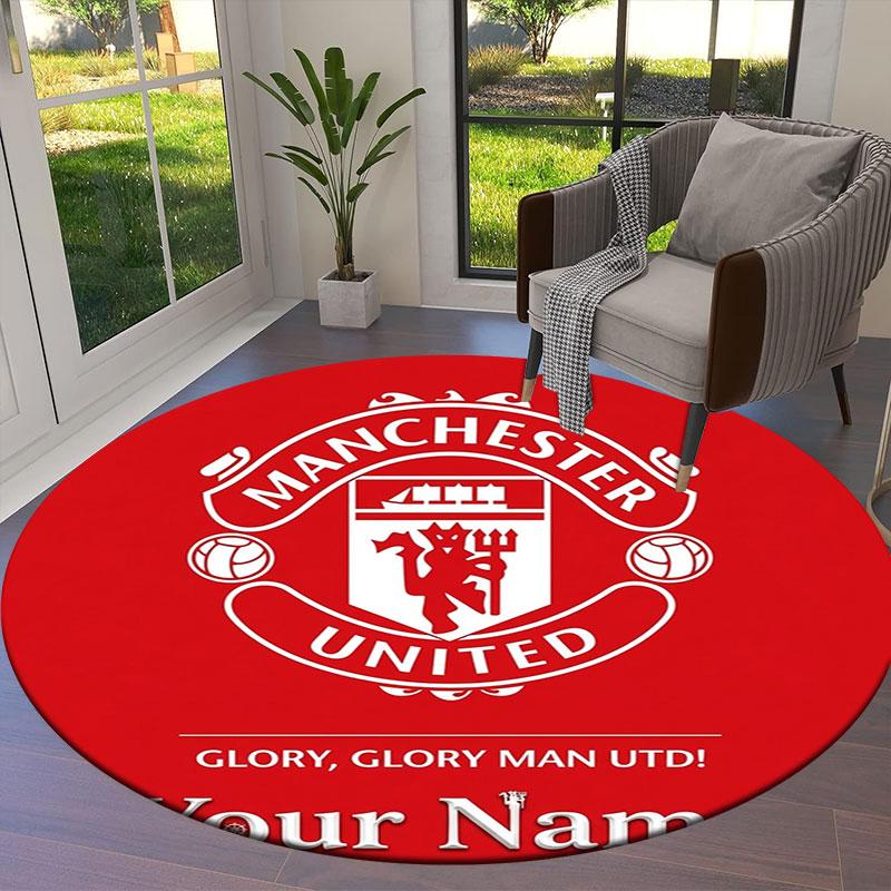 Manchester United F Custom Name Round Area Rug,Carpet Rug for Living Room Bedroom Sofa Playroom Decor,Non-slip Floor Mat