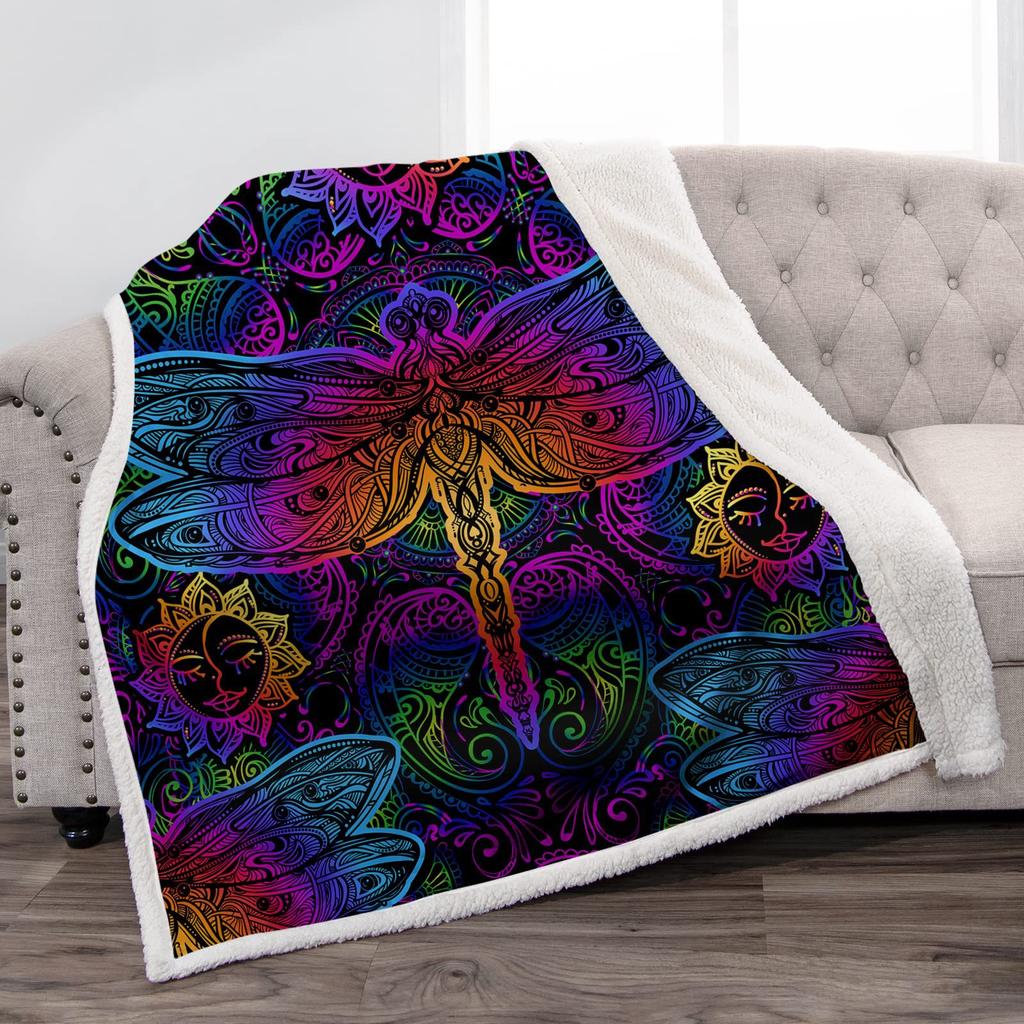 Dragonfly Print Flannel Blanket Office Nap Blanket Air Conditioner Blanket