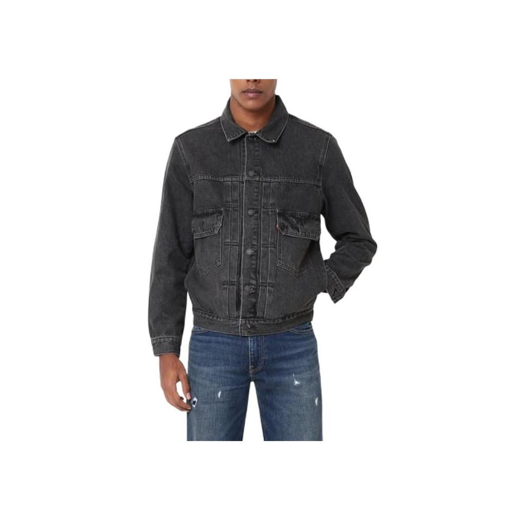 Levis Solid Color Single-Breasted Pocket Long Sleeve Loose Denim Jacket Unisex Jackets Black A7632-0002
