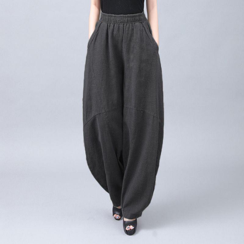 New Retro Cotton Linen Women's Plus Size Tai Chi Harem Pants - Wide Leg Lantern Trousers for Spring, Summer, and Autumn