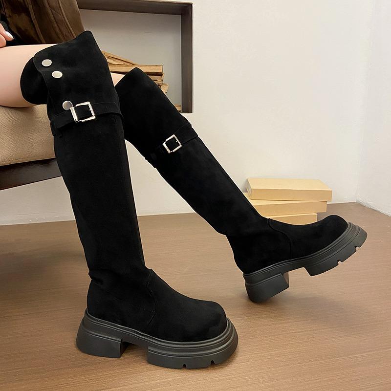 Fashion Over The Knee Boots for Women Fad Mid Heels Platform Shoes Designer Suede 2025 Winter New Elegant Long Boots Party Pumps Zapatos