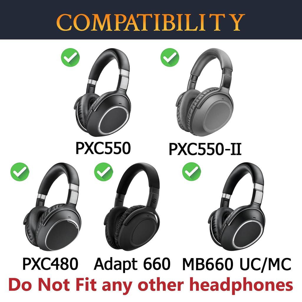 SOULWIT Replacement Ear Pads and Cushions for Sennheiser PXC480, PXC550, PXC 550-II, MB660 UC, MB 660 MC, and EPOS Adapt 660, Protein Leather, Black
