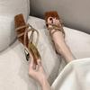 Fashion Fashion Rhinestone Chain Women Slippers Sandals Comfortable Sexy Leopard Print Square Toe Ladies  Modern Shoes Zapatos De Mujer