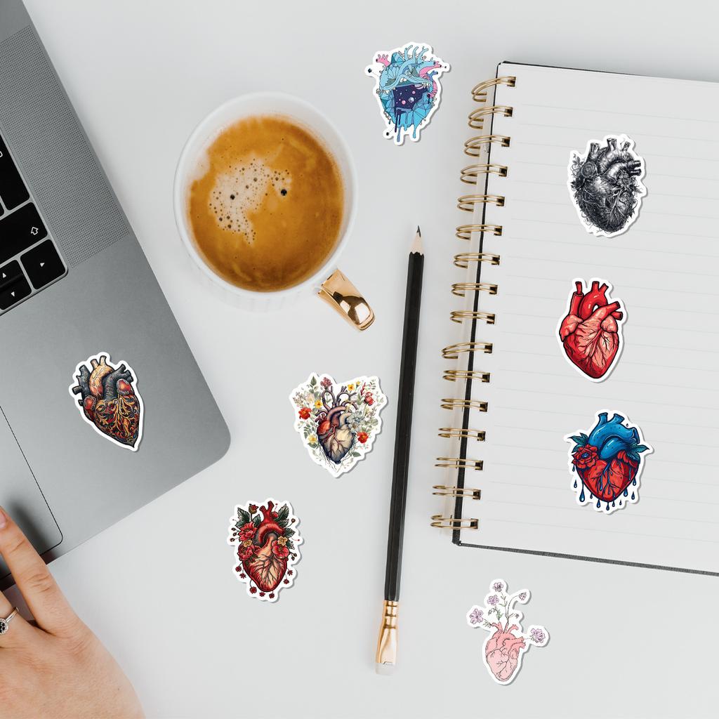 50 Cartoon Heart Doodle Stickers Color Creative Waterproof Decorative Halloween Hand Note DIY Stickers