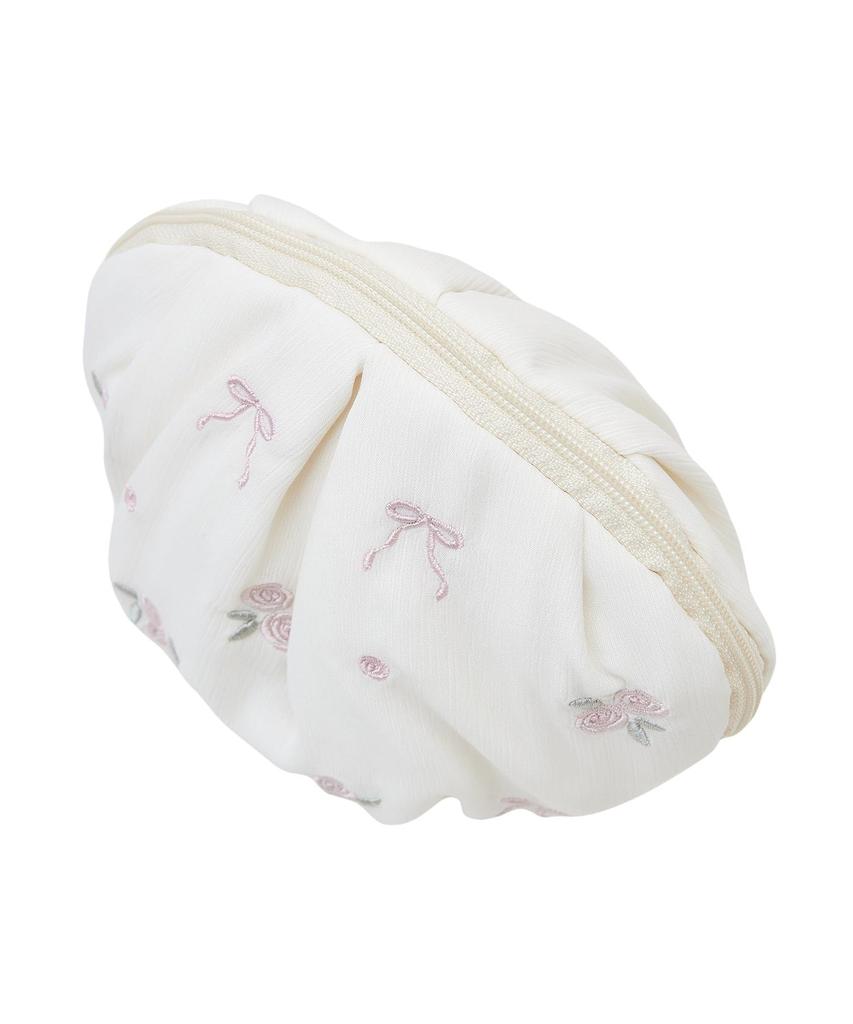 de Apparel Rose Ribbon Embroidered Pouch for Pink Beige [Maison Fleur] Women,