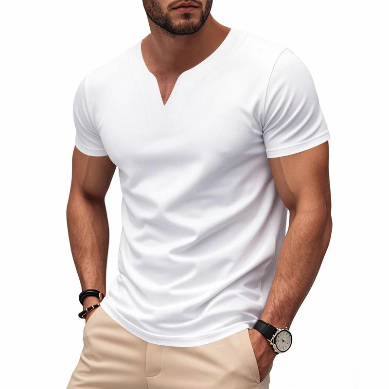 Summer V-neck Quick-drying Skin-friendly Loose Pure-color Short-sleeved Men’s T-shirts