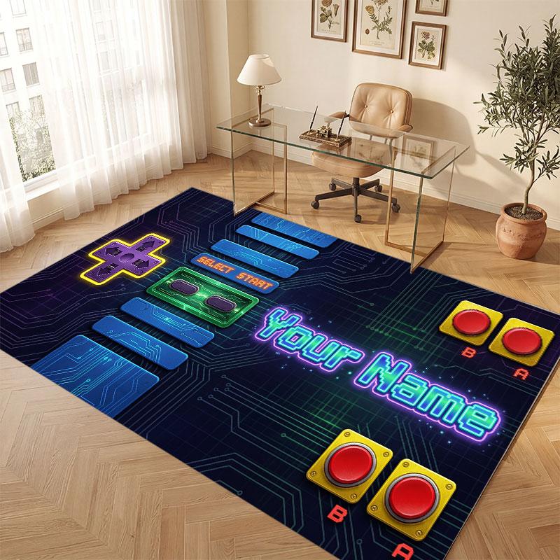 Stadt Cyberpunk Thema Kristall Samt Boden Teppich Personalisiert Benutzerdefinierter Name Text Warmer Teppich Heimdekoration