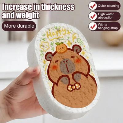 Yousheng 1/3Pcs Thickened Wood Pulp Sponge Cartoon Pattern Baby-Safe Dishwashing Oil Absorption Non-abrasive Pot Scrubber