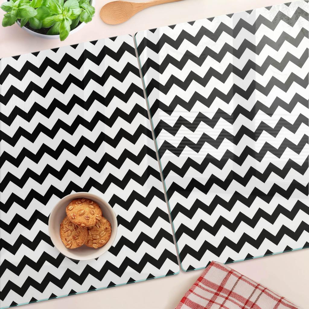Decorative Glass Kitchen Chopping Boards with Zigzag Graphics 2x40x52 Cm