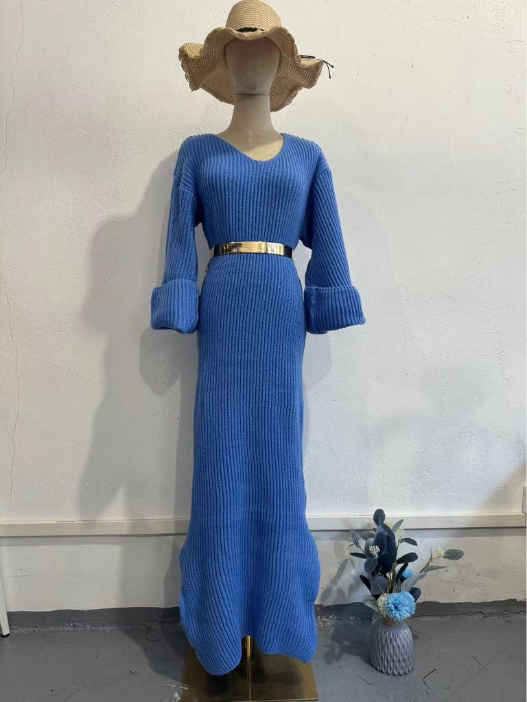 2024 Herbst/Winter Schlankes V-Ausschnitt Strickkleid - Neuer Modischer Intellektueller Stil