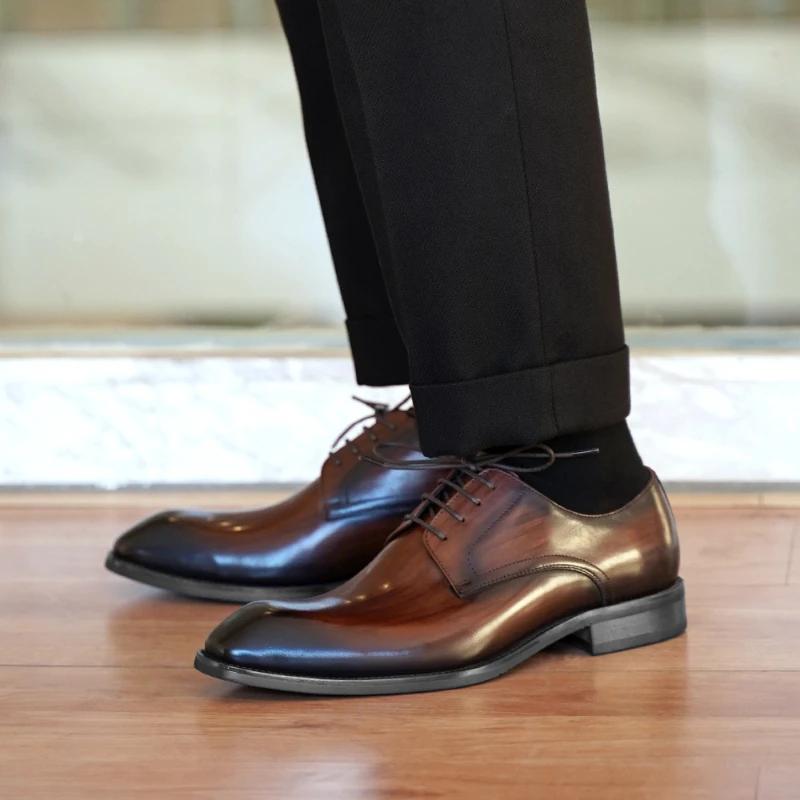 Big Size 38-48 Handcrafted Mens Oxford Shoes Black Brown PU Leather Square Toe Dress Shoes Classic Business Formal Man Shoes2024