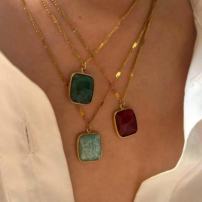 Waterproof Minimalist Square Necklace For Women Girls Fashion Jewelry Stainless Steel Chain Party Accessory