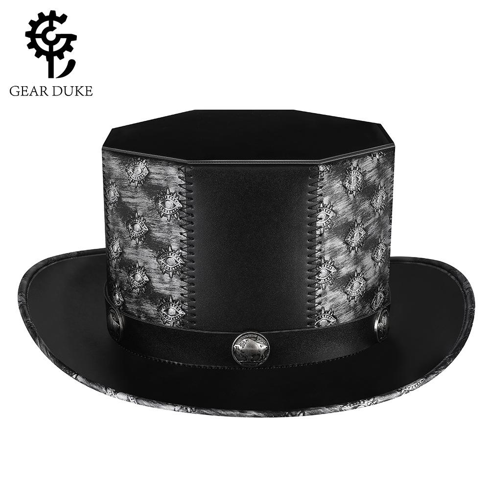 Retro Knight PU Leather Embossed Rivet Flat Top Hat for Halloween Party