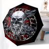 Viking Skull with Ravens and Wolves Umbrella, Cute Umbrella with Cute Design, Portable 3-Fold Compact Umbrella for Men & Women, Valentine's Day Mother