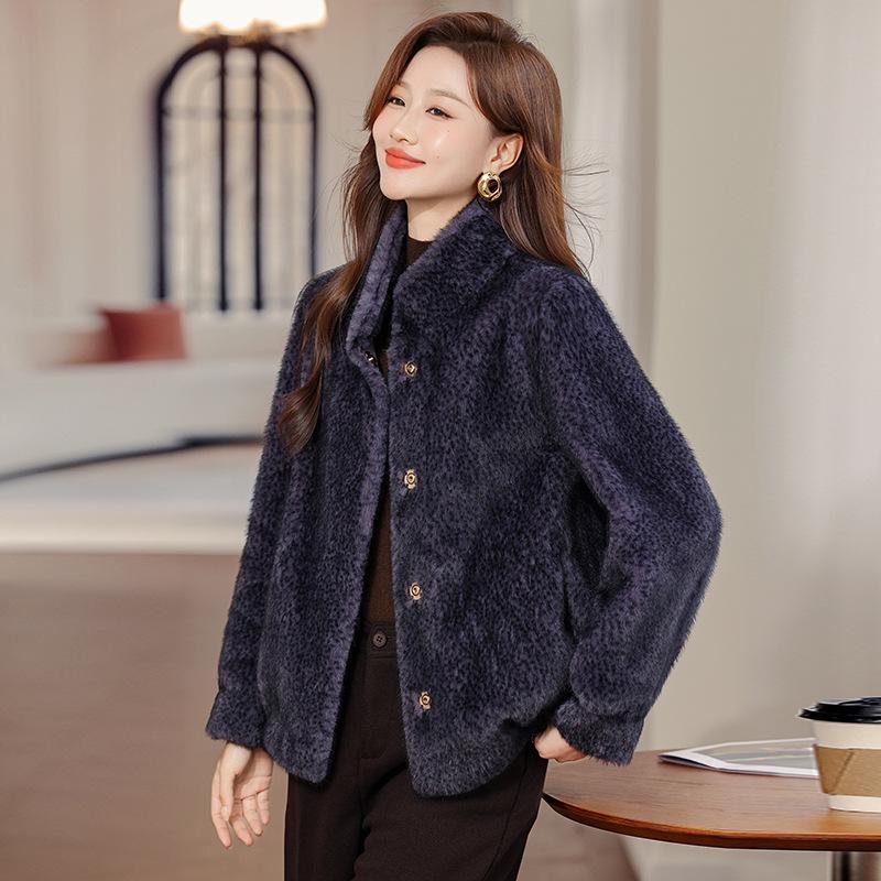 Noble Lady Winter Plush Faux Fur Coat for Middle-aged & Elderly Women