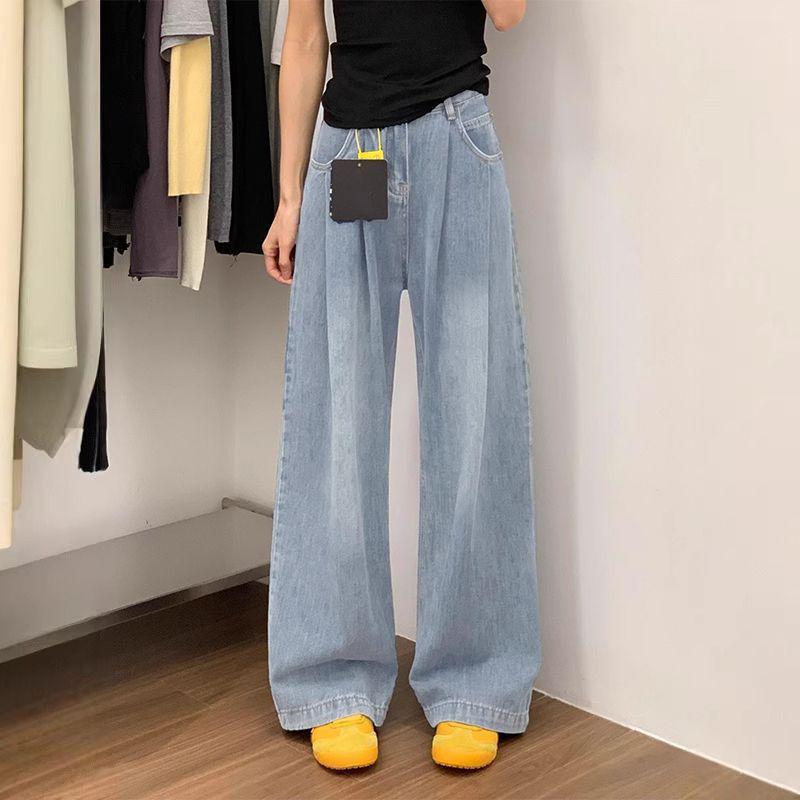 

Women s Summer Retro Blue Tencel High Waisted Wide Leg Jeans - Plus Size, Loose Fit, Slimming, for Pear Shape 2XL fits 136-150 jin