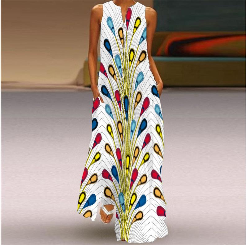 Kobiety Wiosna Sukienka Kaftan z Długim Rękawem w Kwiatowy Nadruk Plus Size Sukienki Maxi Vintage