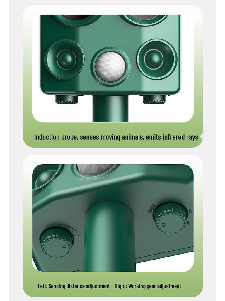 Solární ultrazvukový odpuzovač zvířat a ptáků s blikajícími světly - Účinný proti divokým prasatům a škůdcům