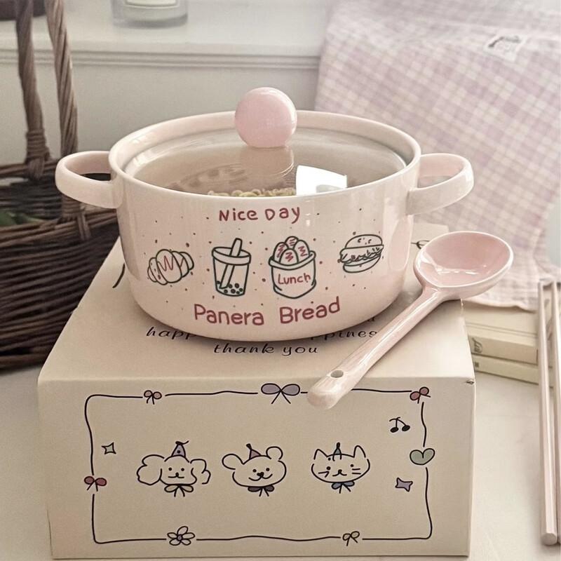 ZISIZ Cute Ceramic Instant Noodle Bowl Set