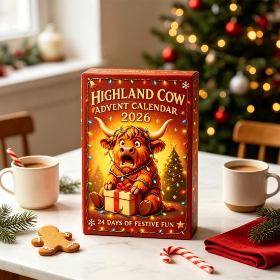 Advent Calendar for Boys Girls 3D Highland Cow Calendar, 24-Day PVC Figure Countdown Ornament Set, Christmas Decoration Home Unique Tree Hanging