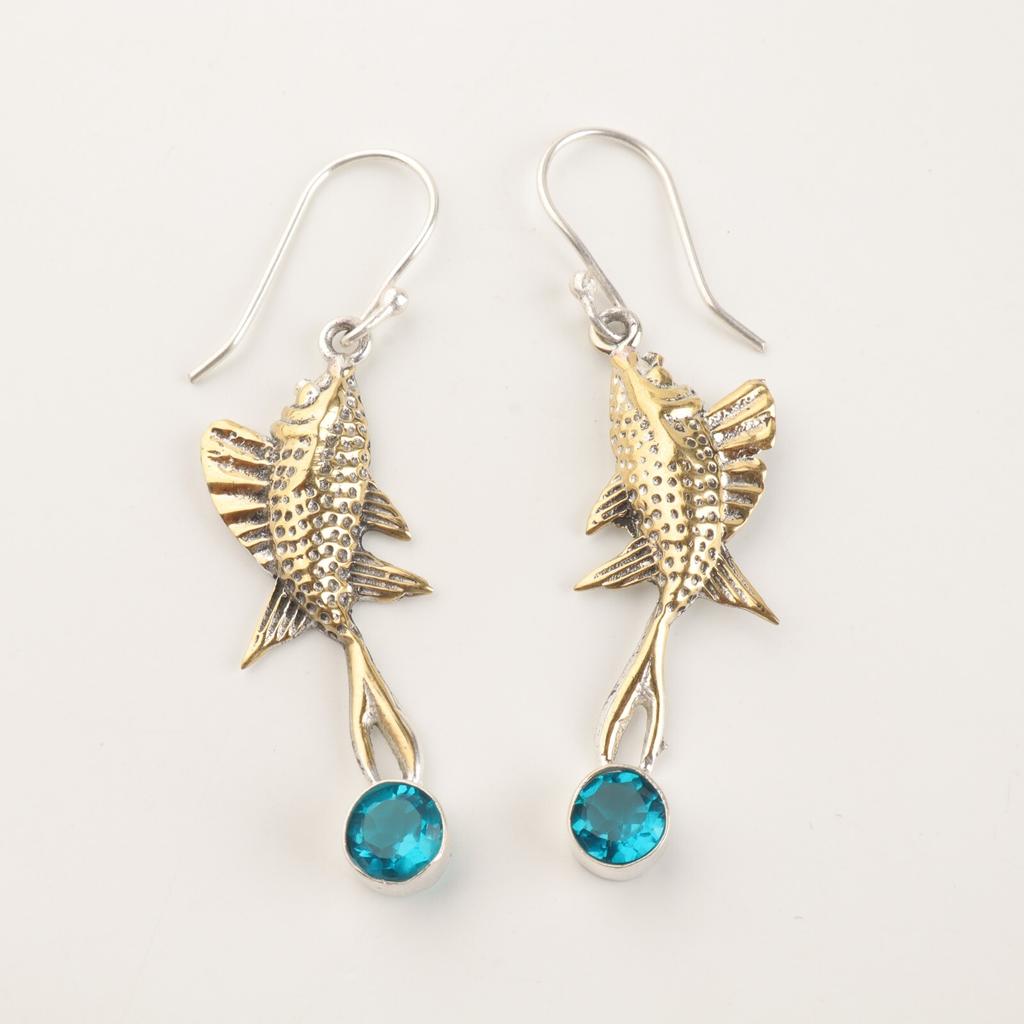 Rare Apatite Gemstone 925 Sterling Silver Jewelry Handmade Long Earrings 2.17" EE-148-13