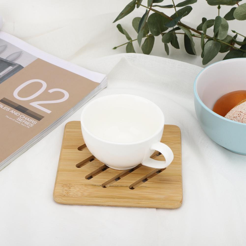 4Pcs Bamboo Table Mat Anti-Scald Non-Slip Bowl Cup Heat Insulation Pad for Home Kitchen Use( Shape )