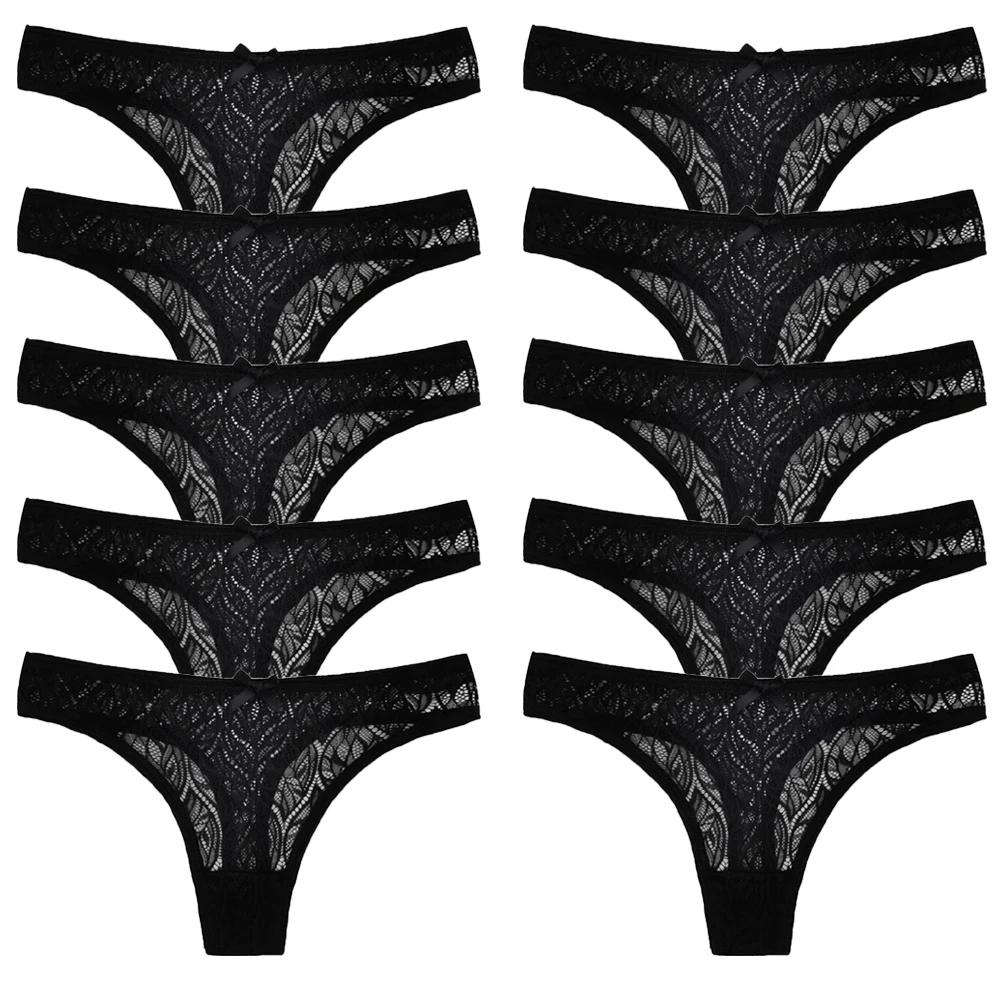 10 ks/sada Síťovaná krajka Průhledná tanga Dámské kalhotky Spodní prádlo Dámská bezešvá G-string Dámské spodní prádlo Intimní prádlo