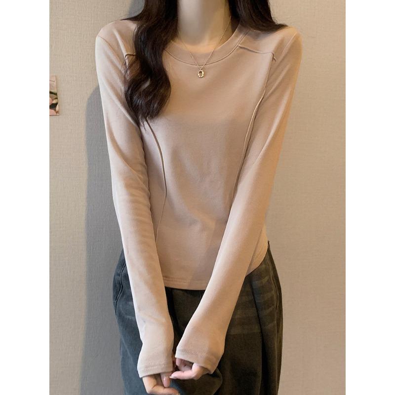 Autumn and Winter High-end Fashionable and Slim-fitting Long-sleeved T-shirt for Women with Brushed Thickened Inner Wear New Niche Bottoming Shirt