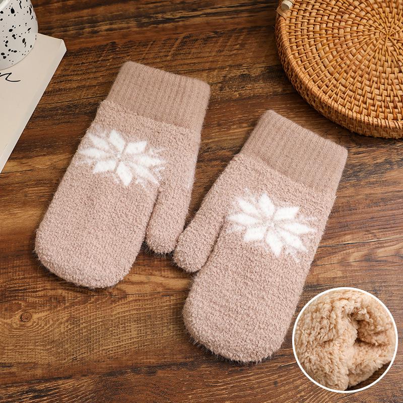 

Корейские милые зимние перчатки с узором снежинок для студентов, утолщенные, теплые, устойчивые к холоду, плюшевые