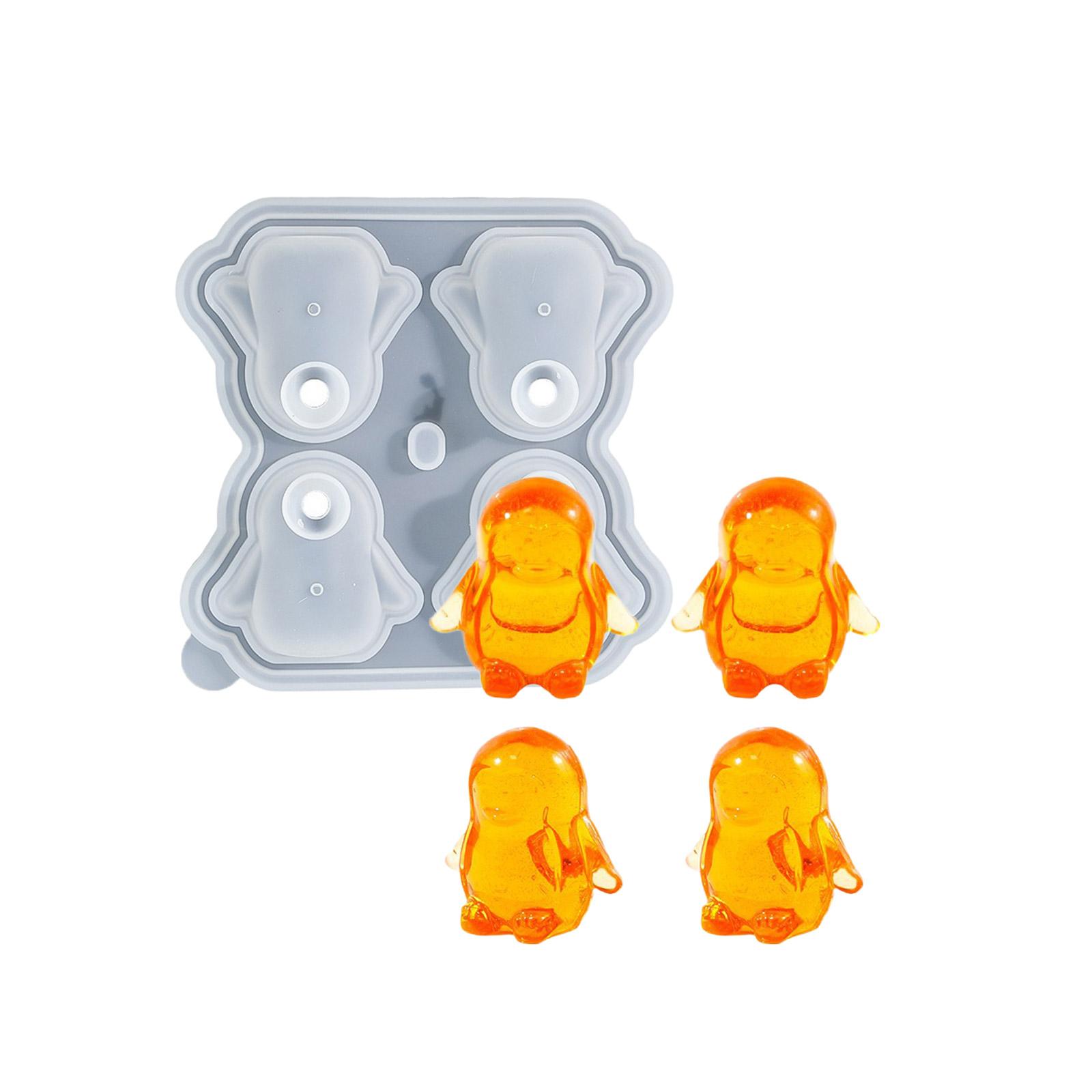 

Multipurpose Sturdy Silicone Penguins Ice Cube Tray with Lid 4 Slots Whiskey Ice Mold Easy Release Home Accessory