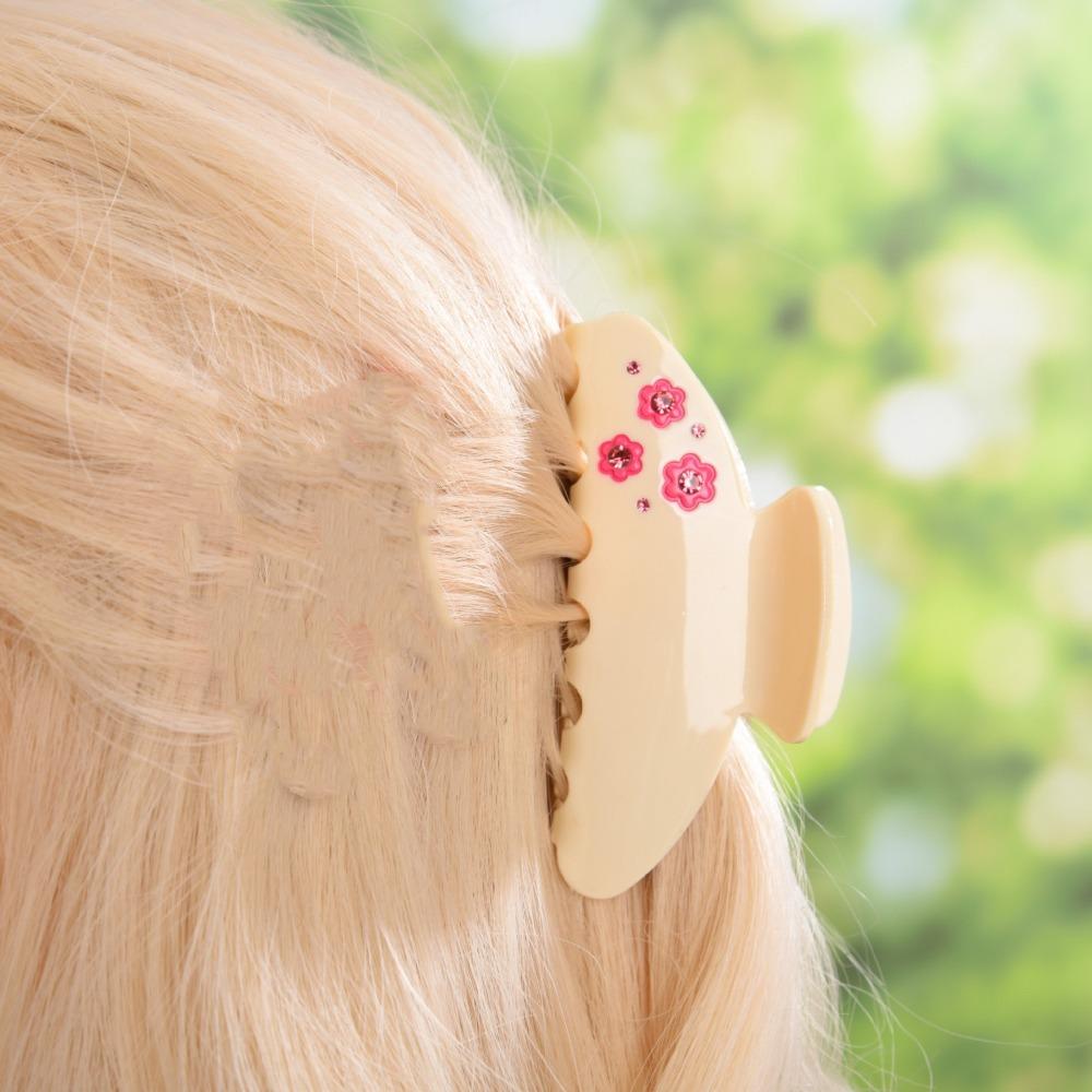 Colorful Acetic Acid Shark Clip Rhinestone Back Head Hair Grab Cute Sakura Barrettes  Girls