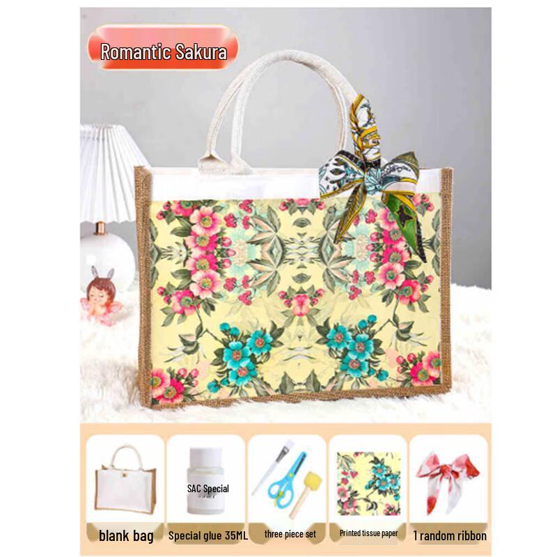 Romantic Cherry Blossom DIY Decoupage Canvas Bag Kit