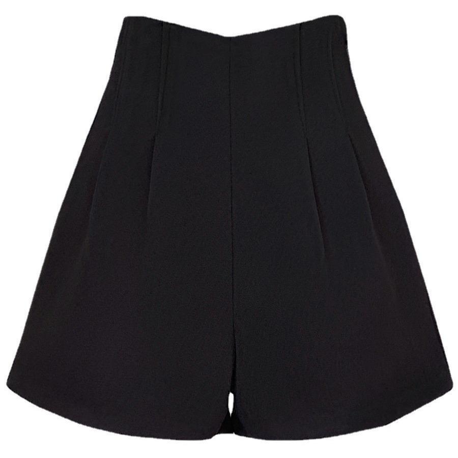 Plus Size High Waist Woolen Wide Leg Shorts for Women - Autumn Winter 2023 Black A-Line Slimming Casual Pants