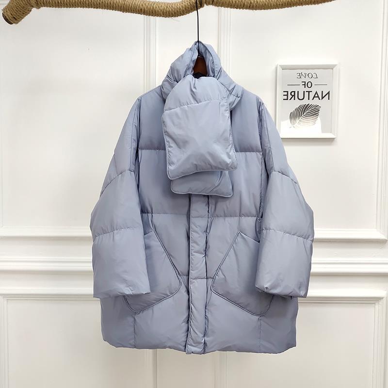 

2025 Winter Women s Korean Style Scarf Down Jacket - Thickened Mid-Length Coat, Plus Size, White Duck Down One Size 45-75kg