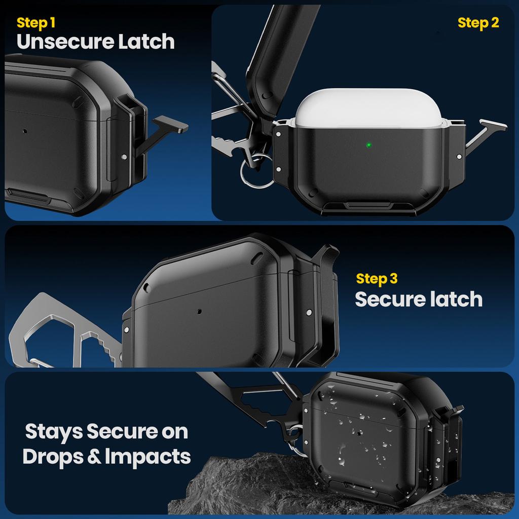 Full Body Protective for True Wireless Earbuds Featuring Built In Cleaning Pen Safety Lock Design and Carabiner Clip for