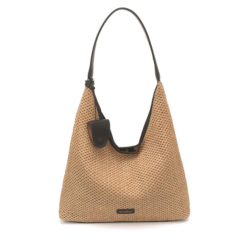 

Women s Woven Hobo Bag with Leather Trim and Adjustable Shoulder Strap чёрный