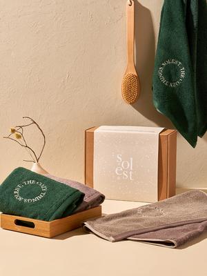 Solest Cotton & Bamboo Fabric Terrazzo Towel Acne Antibacterial 240g Hotel Towel, 3 Pieces