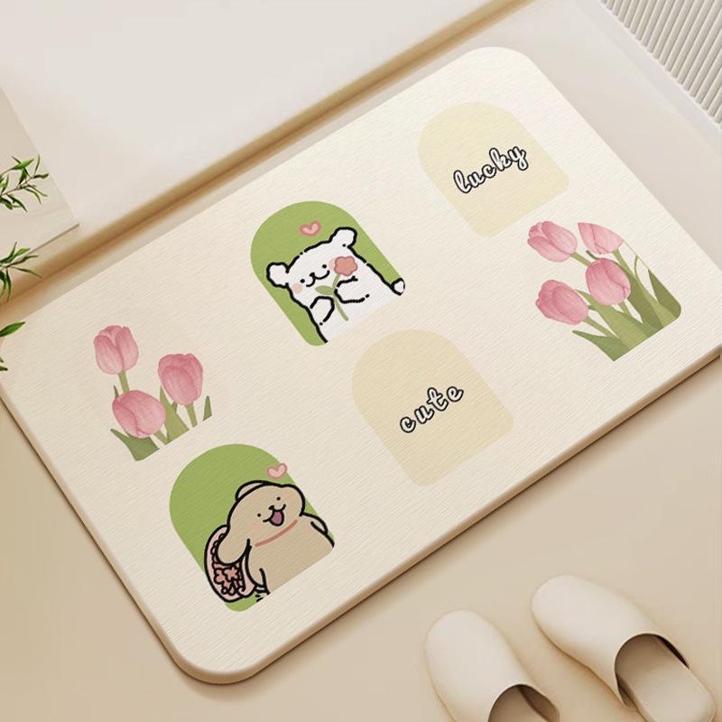 Diatom Mud Bath Moisture-wicking Mat Toilet Bathroom Toilet Door Area Slip-resistant Quick Drying Rug Durable Durable