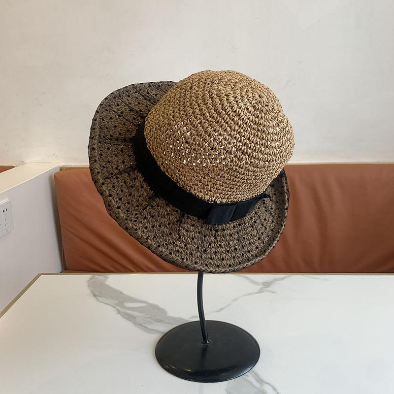 

Black Lace Sun Hat for Women Summer Beach Straw Hats Woman Stitched Paper Grass Sombrero Breathable Sun Protection Fisherman Hat 56-58cm