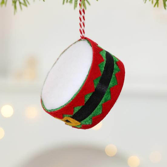 Christmas Drum Hanging Ornament for Tree Decoration Plush Fabric Texture Classic Red Green Colors