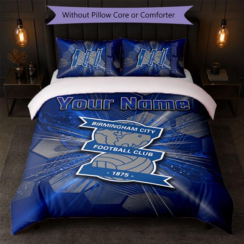 BIRMINGHAM CITY Football Juego de Cama con Texto de Nombre Personalizado 1 Funda de Edredón + 2 Fundas de Almohada Logo de Fútbol Regalo Personalizado para Ocasión Especial Decoración de Dormitorio