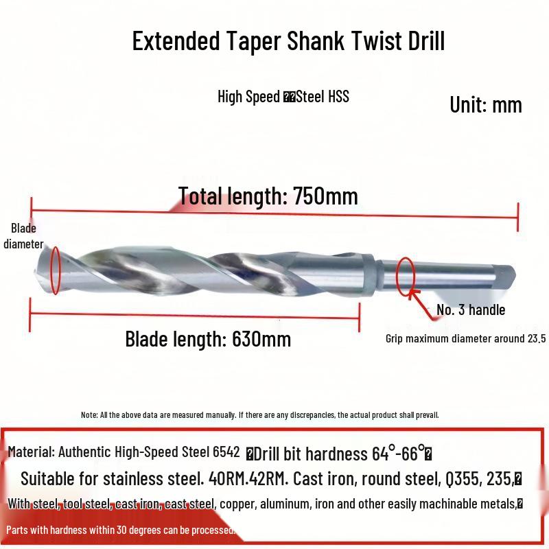 Harbin Extra Long Superhard Twist Drill Bit - Extended Taper Shank, 24-27mm, for Deep Hole Drilling Lathe